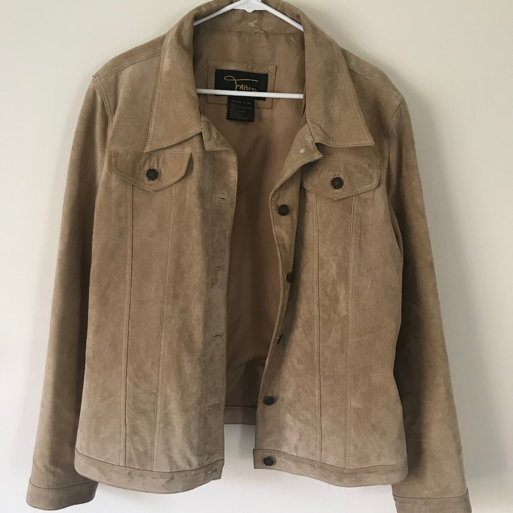 Tan Real Suede Leather Jacket Fabio XL Women's
